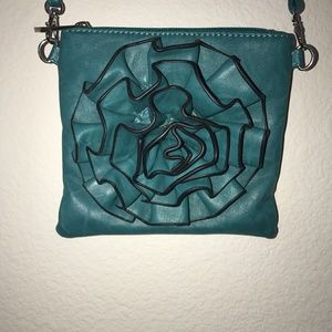 Mellow World Teal handbag with flower